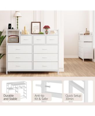 1Pc Fabric/Metal 9-Drawer Charging Station Modern Storage Dresser TV Cabinet