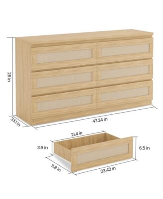Rattan Dresser for Bedroom, Modern 6 Drawer Double Dresser with Anti-Tip Kit