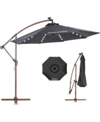 EchoSmile 10ft Solar Offset Patio Umbrella With 8 Ribs and 32 Led Lights  Cantilever Hanging Outdoor Umbrella Crank w/easy Tilt Adjustment & Uv  Protection Suitable For Gardens, Lawns, Decks, Backyards, Black - Macy's