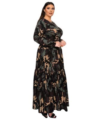 Plus Size Silvestra Camo Tiered Maxi Dress