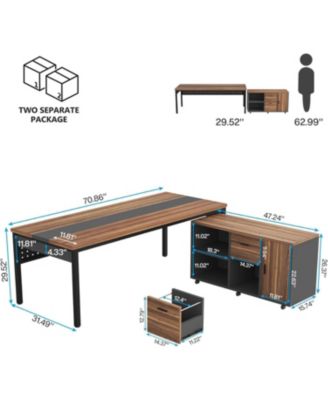 70.8" Large Executive Office Desk and 47" Lateral File Cabinet Combo, L-Shaped Computer Desk 2 Piece Business Furniture with Drawers and Shelves, Home Office Workstation