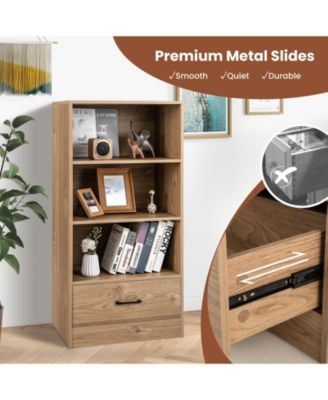 4-Tier Storage Bookcase with Open Shelves Drawer and Anti-toppling Device