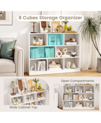 3-Tier Open Bookcase 8-Cube Floor Standing Storage Shelves Display Cabinet