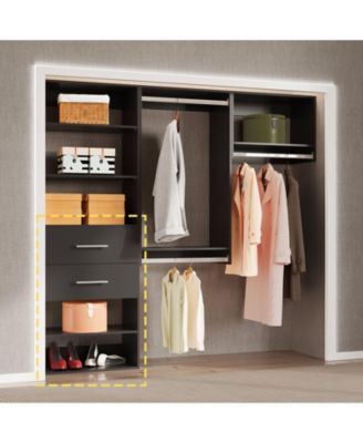 Short Tower Wood Built In Closet Organizer Unit, Wood Closet Organizer Starter Kit, Mounted Closet Systems with 2 Drawers