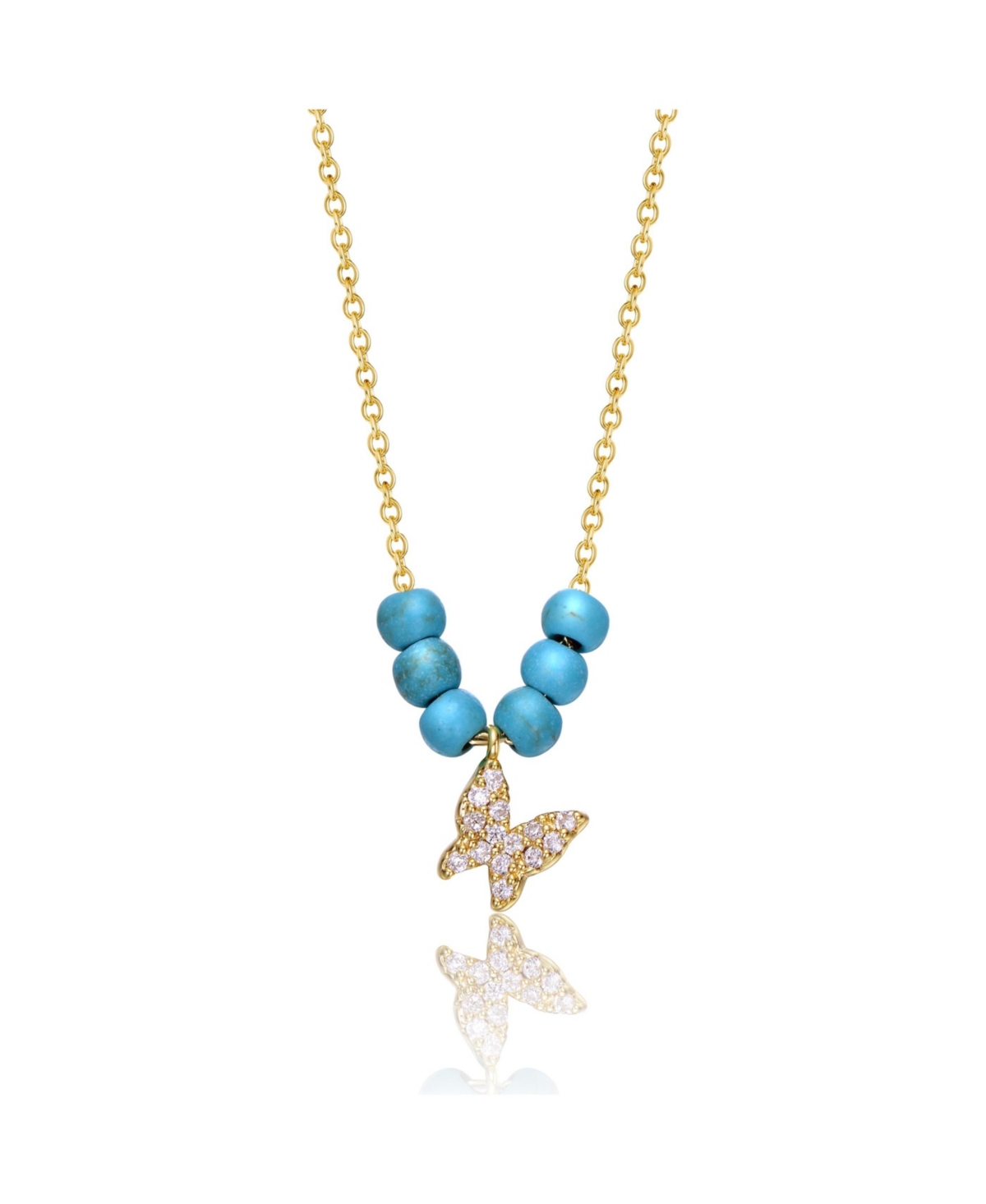 Stylish 14k Gold Plated with Pearls and Butterfly Necklace - Blue