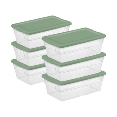 Clear Stackable 6 Qt Storage Tote Box Container, Crisp Green (30 Pack)