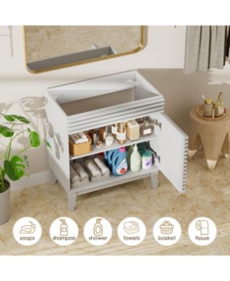 Particleboard Bathroom Cabinet Vanity with Storage and Wood Grain Laminate (Sink Basin Not Included)