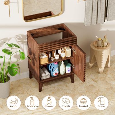 Particleboard Bathroom Cabinet Vanity with Storage and Wood Grain Laminate (Sink Basin Not Included)