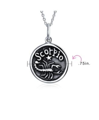 Scorpio Zodiac Sign Astrology Horoscope Round Medallion Pendant Necklace Antiqued Sterling Silver