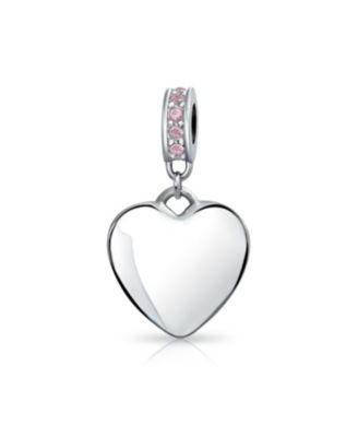 Sterling Silver Red Crystal Accent Bale Heart Shape Dangle Charm Bead for Bracelet