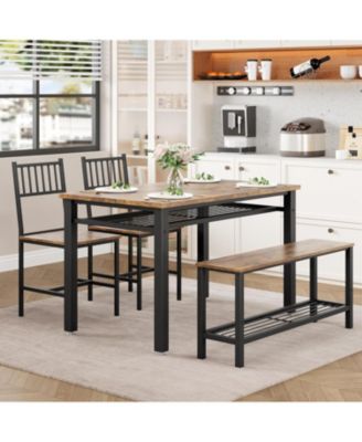 Kitchen Table Chairs Set for 4 with 2 Chairs and Bench, 4 Pieces Dining Table Set with Storage Rack & Metal Frame, Kitchen Table Set with for Small Space, Apartment