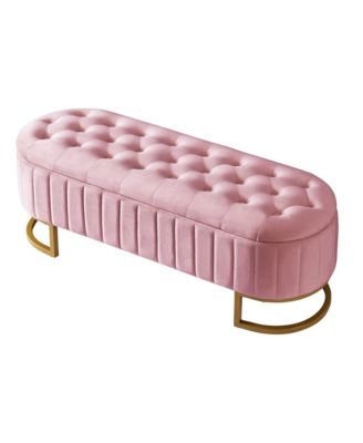 Elegant Velvet Upholstered Storage Ottoman Bench with Sturdy Metal Legs for Bedroom or Living Room-The Pop Home