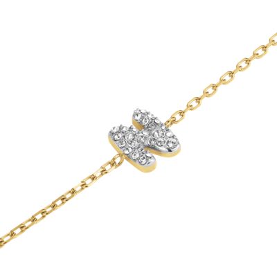 Crystal Letter Bracelet In 14K Yellow Gold Plated Stainless Steel