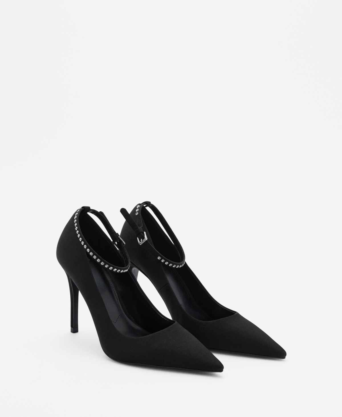 Women's Rhinestone Bracelet Heeled Shoes - Black