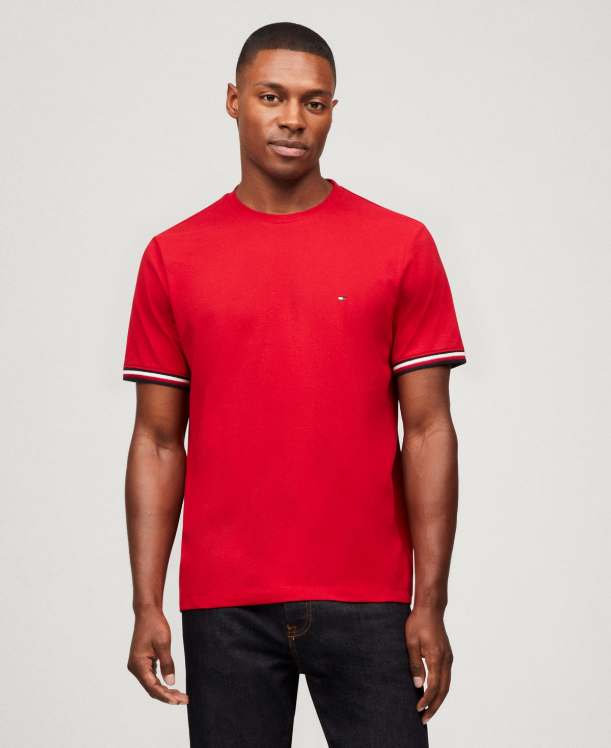 TOMMY HILFIGER MEN'S BIG & TALL GLOBAL STRIPE CUFF T-SHIRT 
