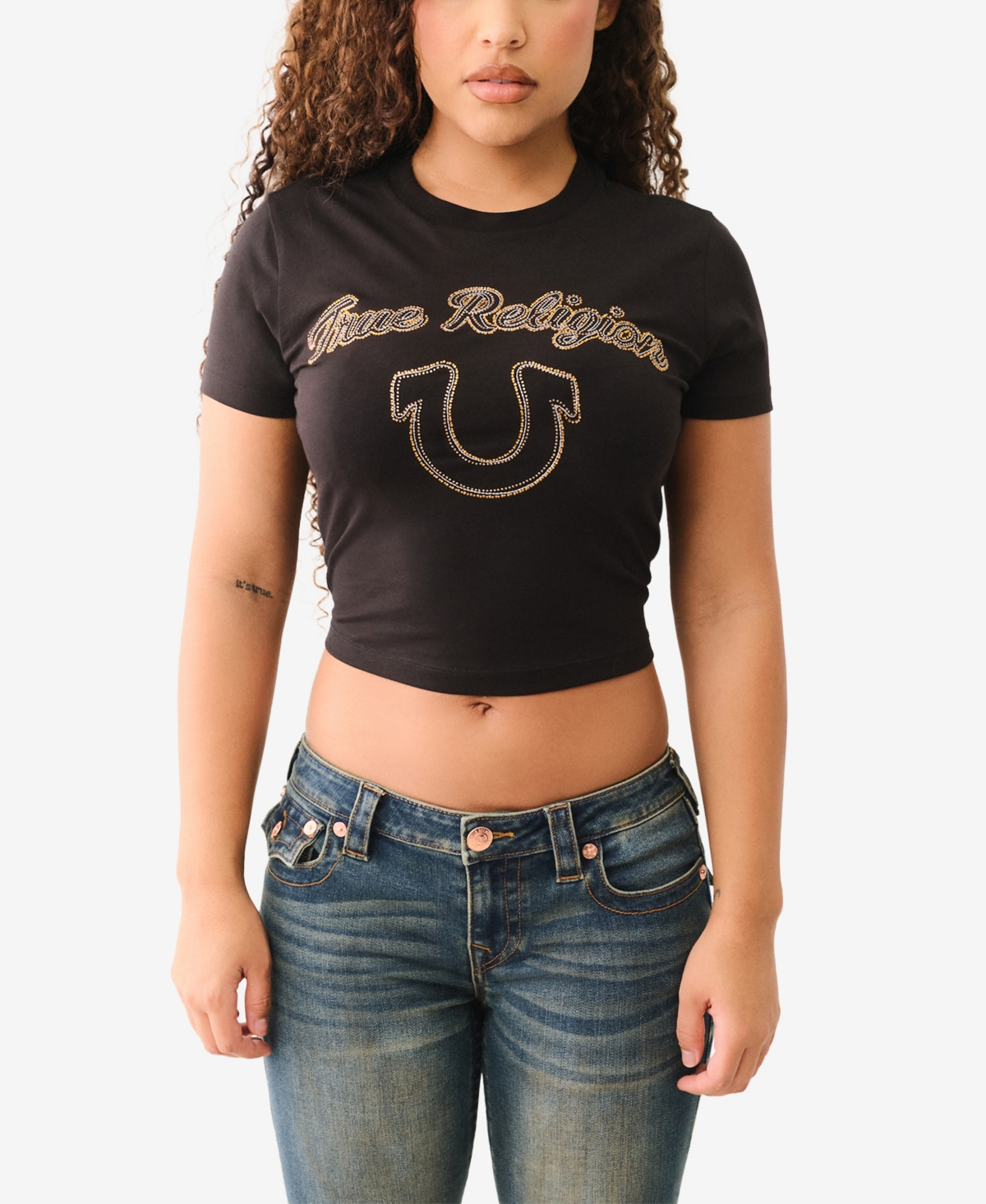 Shop True Religion Women's Arched Logo Baby Top In Jet Black