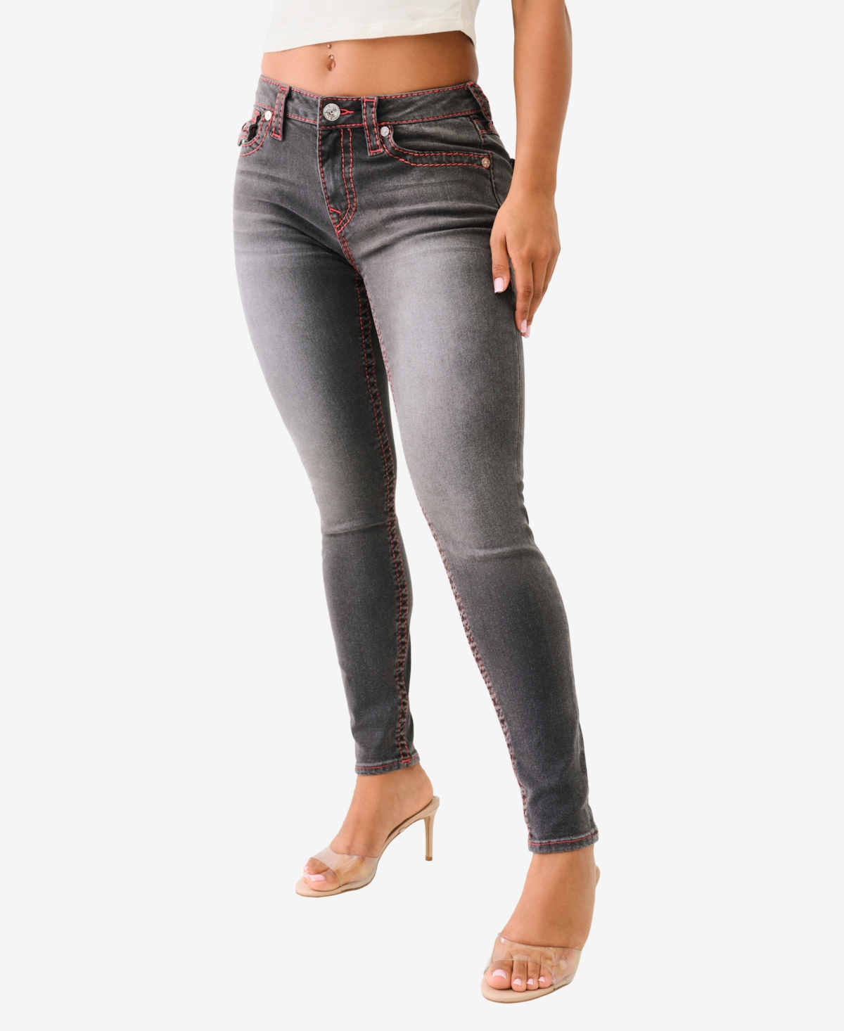 Shop True Religion Women's Jennie Skinny Big T Flap Jeans In Charcoal