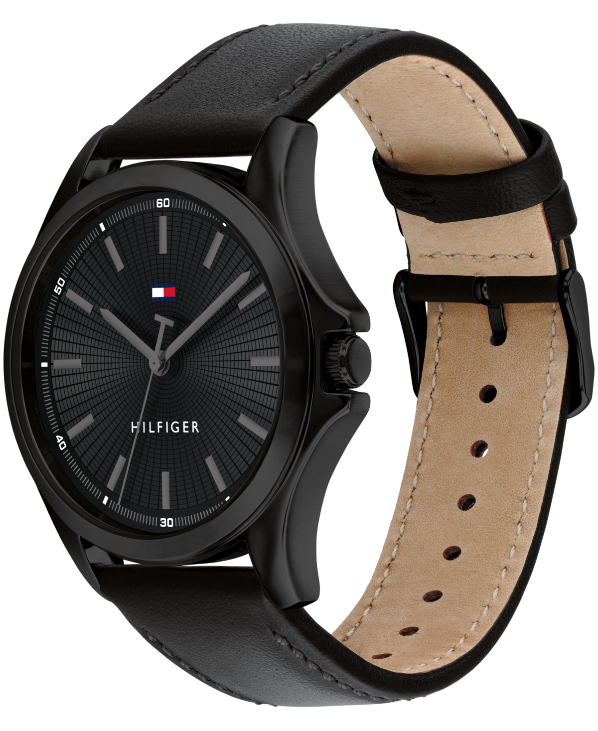 Tommy Hilfiger Men's Quartz Black Leather Strap Watch, 43mm In Black