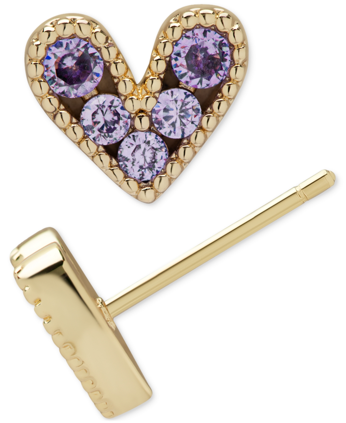 Macy's Amethyst Bead Frame Heart Stud Earrings (5/8 Ct. T.w.) In 14k Gold-plated Sterling Silver In Amethyst