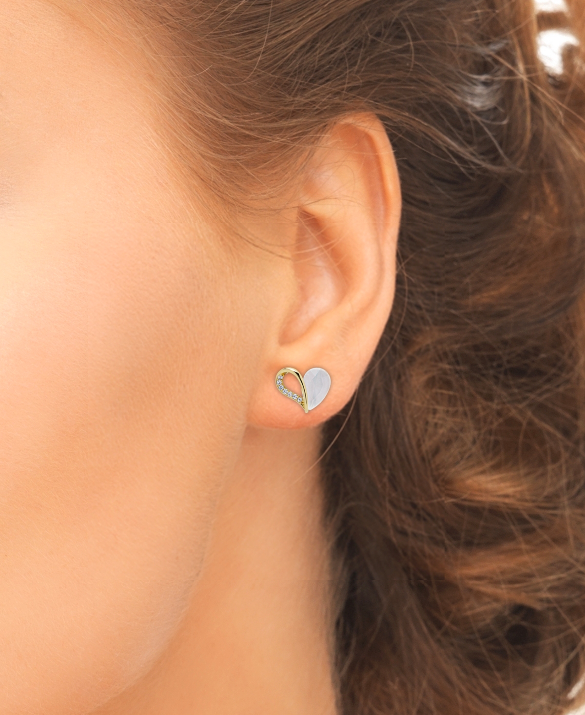 Macy's Lab Grown White Sapphire Heart Stud Earrings (3-7/8 Ct. T.w.) In 14k Gold-plated Sterling Silver In White Sapphire