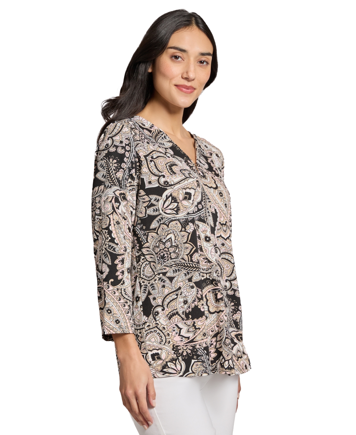 Jones New York Women's Printed Moss Crepe Top In Jones Blk Multi