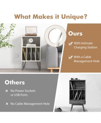 Record Player Stand with Charging Station for Living Room Bedroom