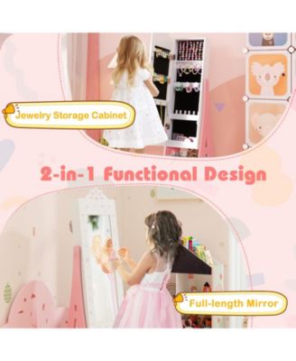 Kids Jewelry Cabinet with Full-Length Mirror and Foldable Drawer