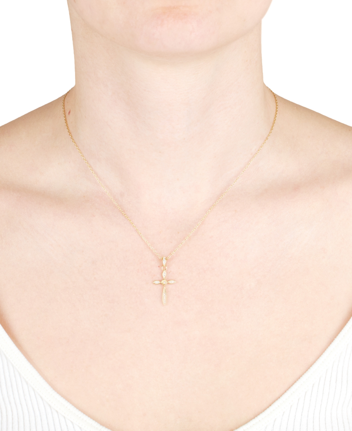 Macy's Cubic Zirconia Cross Pendant Necklace In 14k Gold-plated Sterling Silver, 16" + 2" Extender In Gold