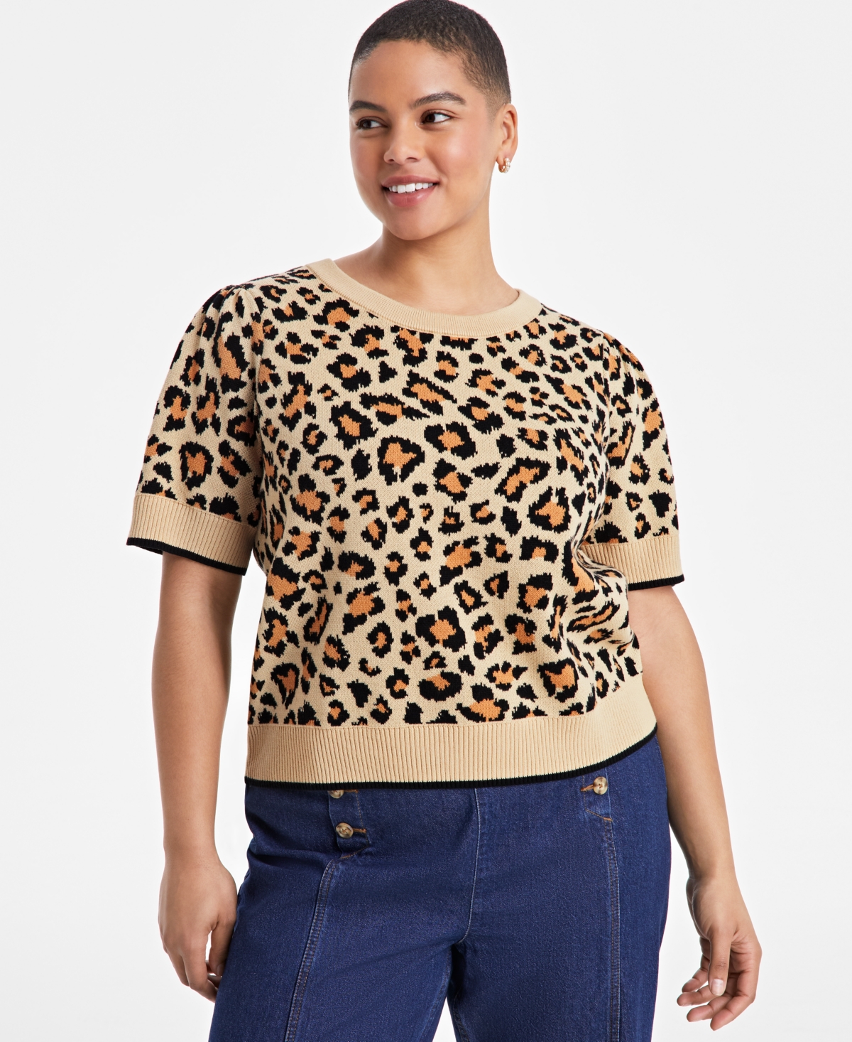 Trendy Plus Size Animal Jacquard Sweater, Exclusively at Macy's - Sunset Nud