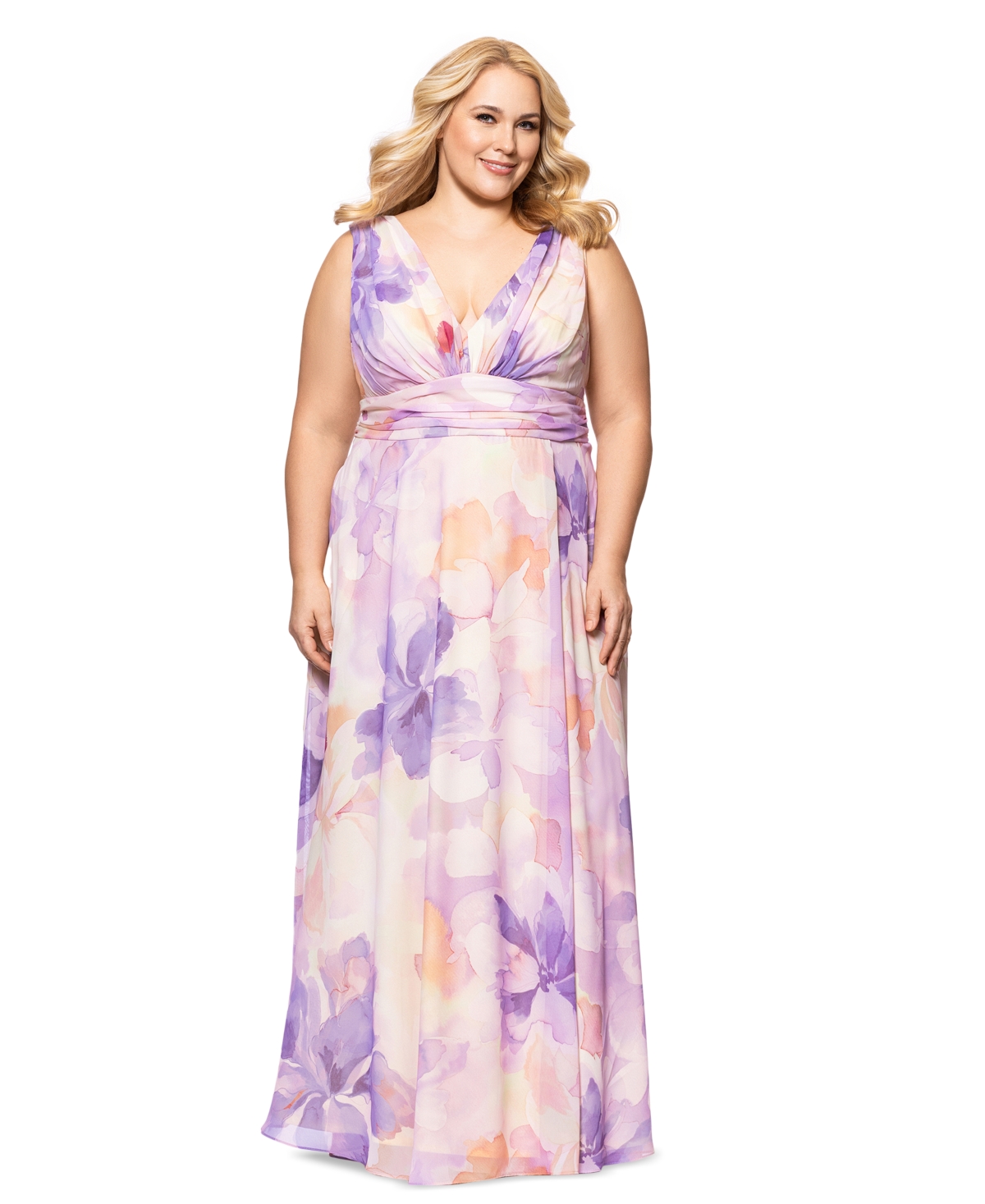 BETSY & ADAM PLUS SIZE SLEEVELESS V-NECK FLORAL DRESS 
