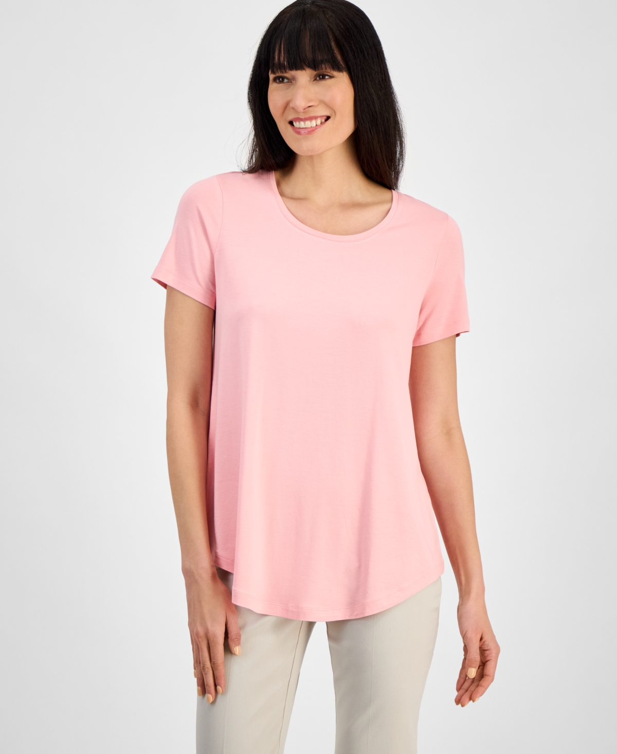 JM COLLECTION PETITE SOLID RAYON SPAN SHORT-SLEEVE TOP, CREATED FOR MACY'S 