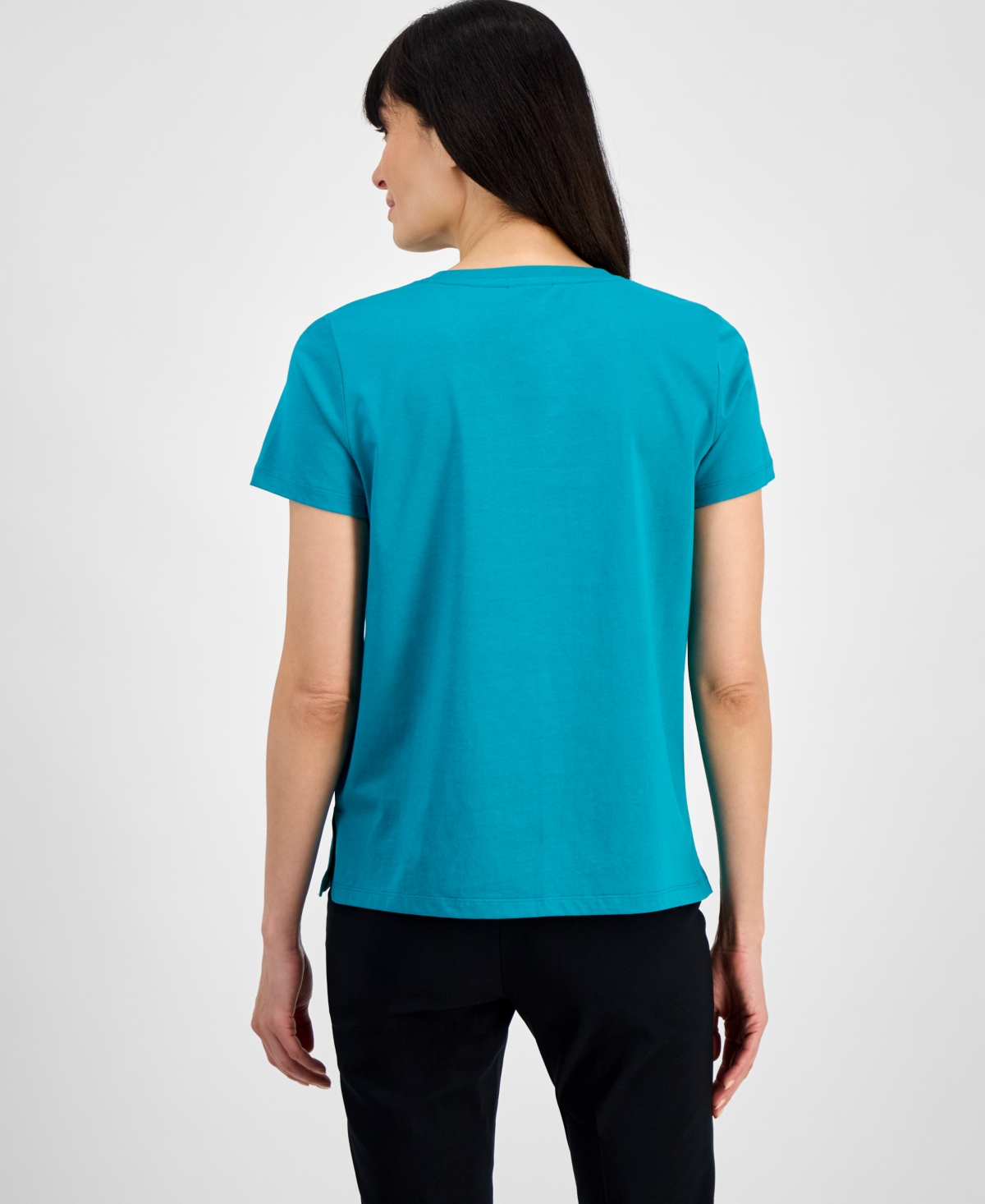 Shop Jm Collection Women's Embellished Cotton Polished T-shirt, Exclusively At Macys In Neo Jade Combo