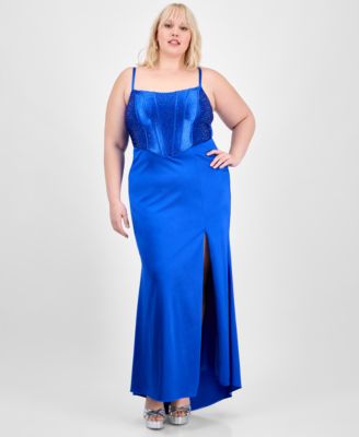 B Darlin - Trendy Plus Size Embellished Corset Sleeveless Gown