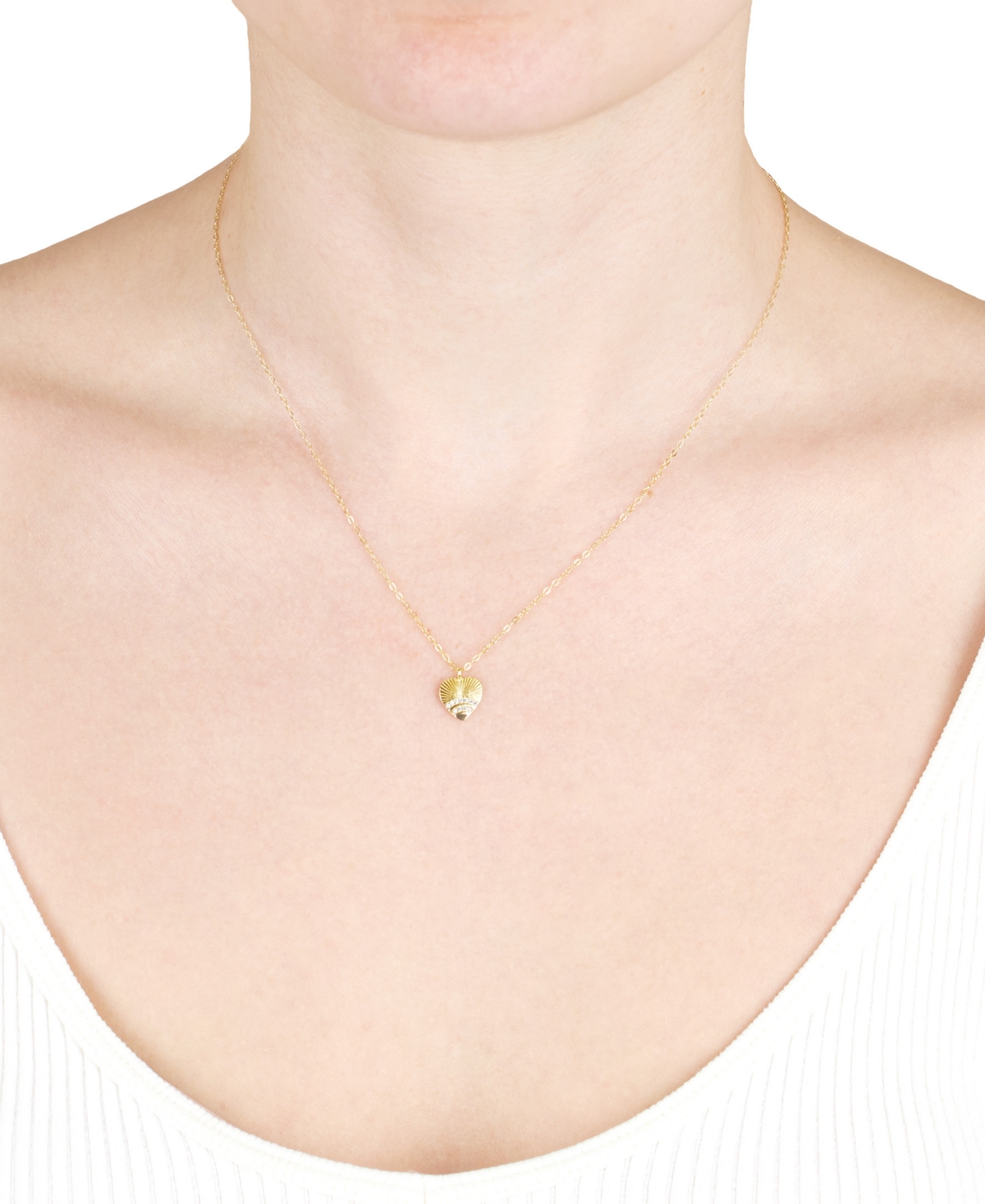 Macy's Cubic Zirconia Fluted Texture Heart Pendant Necklace In 14k Gold-plated Sterling Silver, 16" + 2" Ex In Gold
