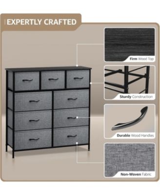 9 Drawers Dresser - Furniture Storage for Bedroom, Closet, Office Organization - Steel Frame, Wood Top, Fabric Bins