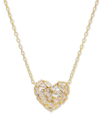 Macy's - Lab Grown White Sapphire Baguette Heart 18" Pendant Necklace (1-1/10 ct. t.w.) in 14k Gold-Plated Sterling Silver
