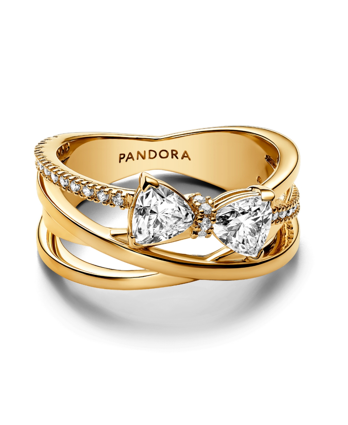 Pandora Gold-Plated Sparkling Bow Crossover Band Ring
