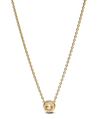 Gold-Plated Round Pav&eacute; Halo Pendant Necklace