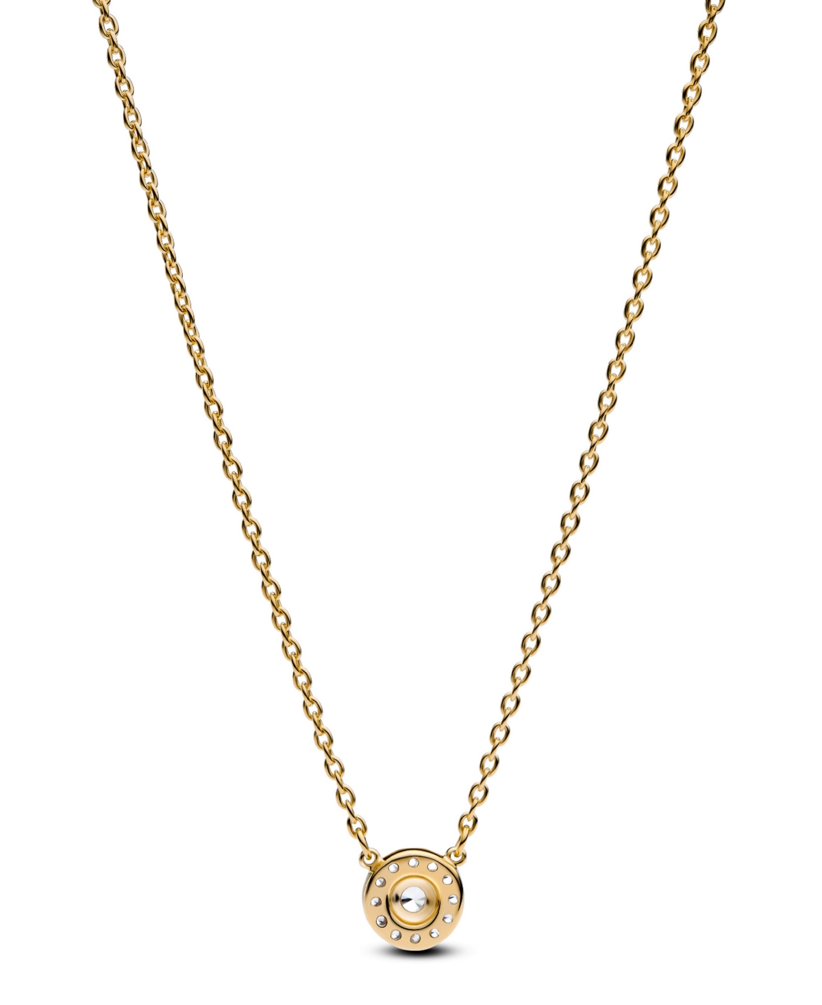 Pandora Gold-plated Round Pave Halo Pendant Necklace In Gold