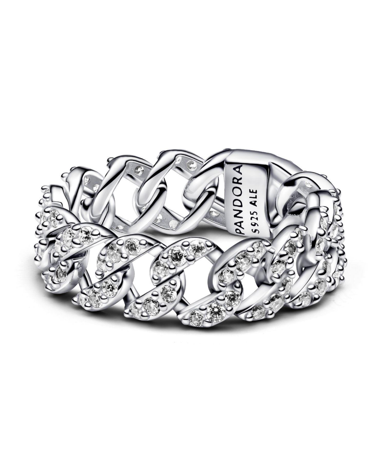 Sterling Silver Pav&eacute; Cuban Chain Ring