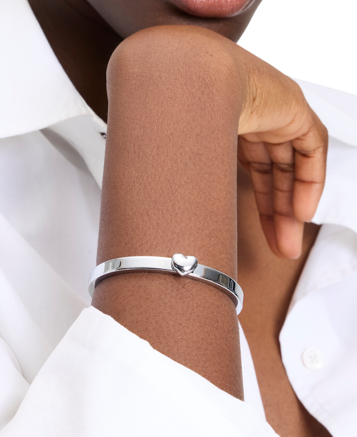 Shop Kate Spade Enamel Polished Heart You Bangle Bracelet In Silver