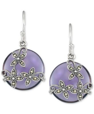Macy's - Marcasite (1/5 ct. t.w.) & Purple Glass Stone Drop Earrings in Sterling Silver
