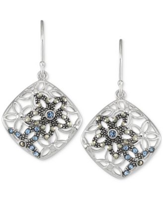 Macy's - Marcasite & Crystal Flower Filigree Drop Earrings in Sterling Silver