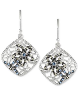 Marcasite & Crystal Flower Filigree Drop Earrings in Sterling Silver ...