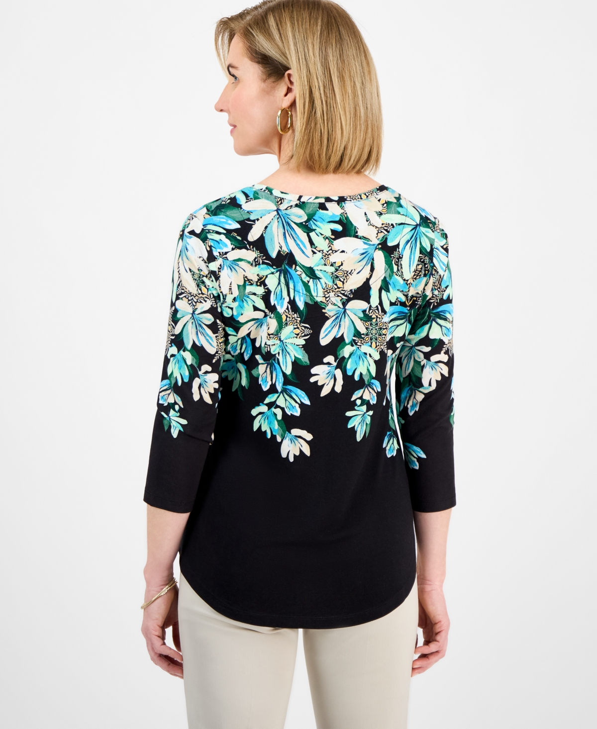 JM COLLECTION PETITE 3/4-SLEEVE TOP, EXCLUSIVELY AT MACY'S 