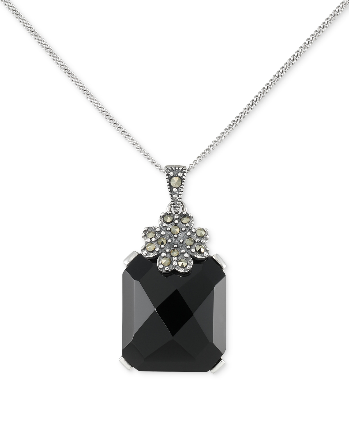 MACY'S AGATE (10-1/2 CT. T.W.) & MARCASITE (1/10 CT. T.W.) PENDANT 18" NECKLACE IN STERLING SILVER 