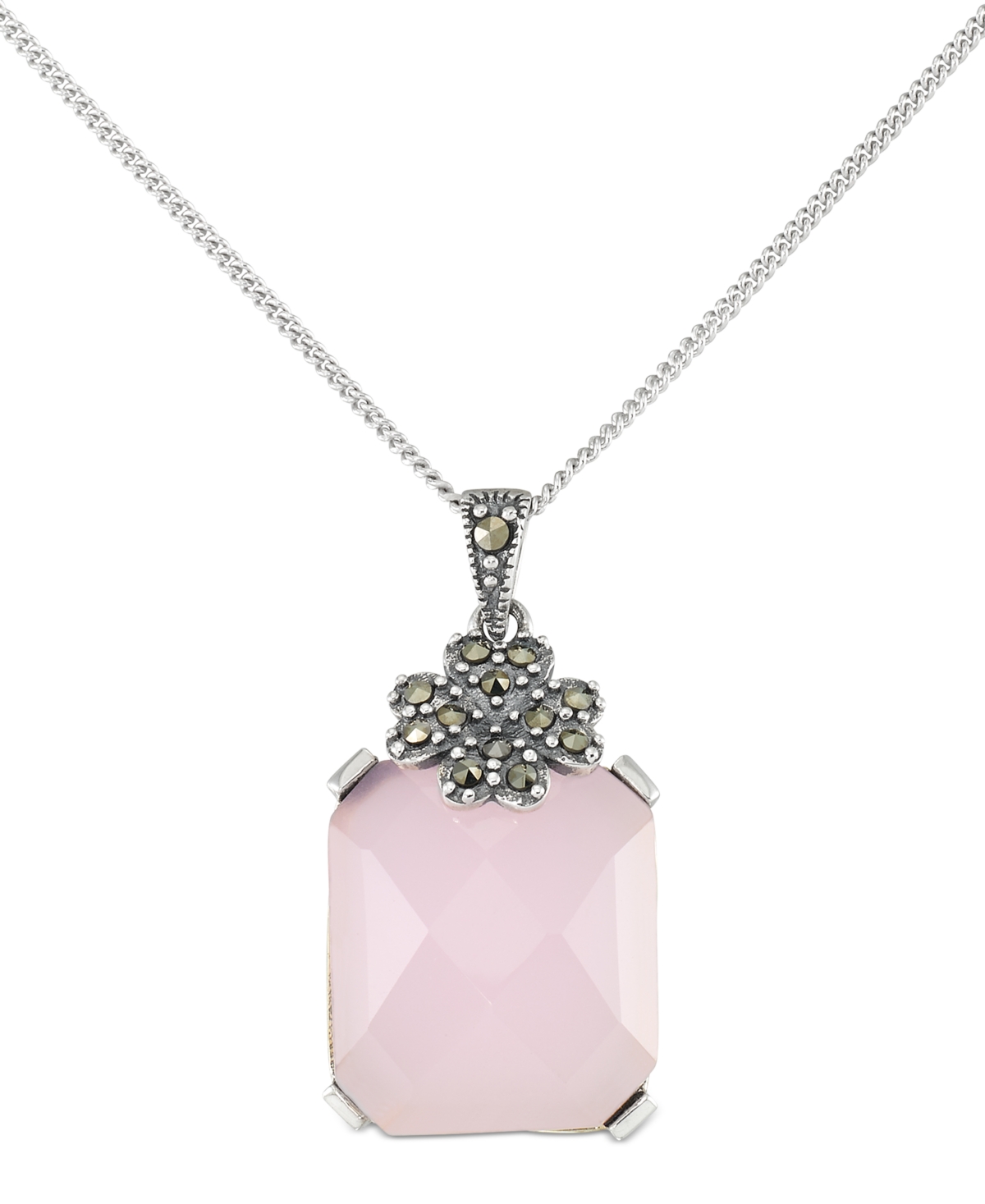MACY'S AGATE (10-1/2 CT. T.W.) & MARCASITE (1/10 CT. T.W.) PENDANT 18" NECKLACE IN STERLING SILVER 
