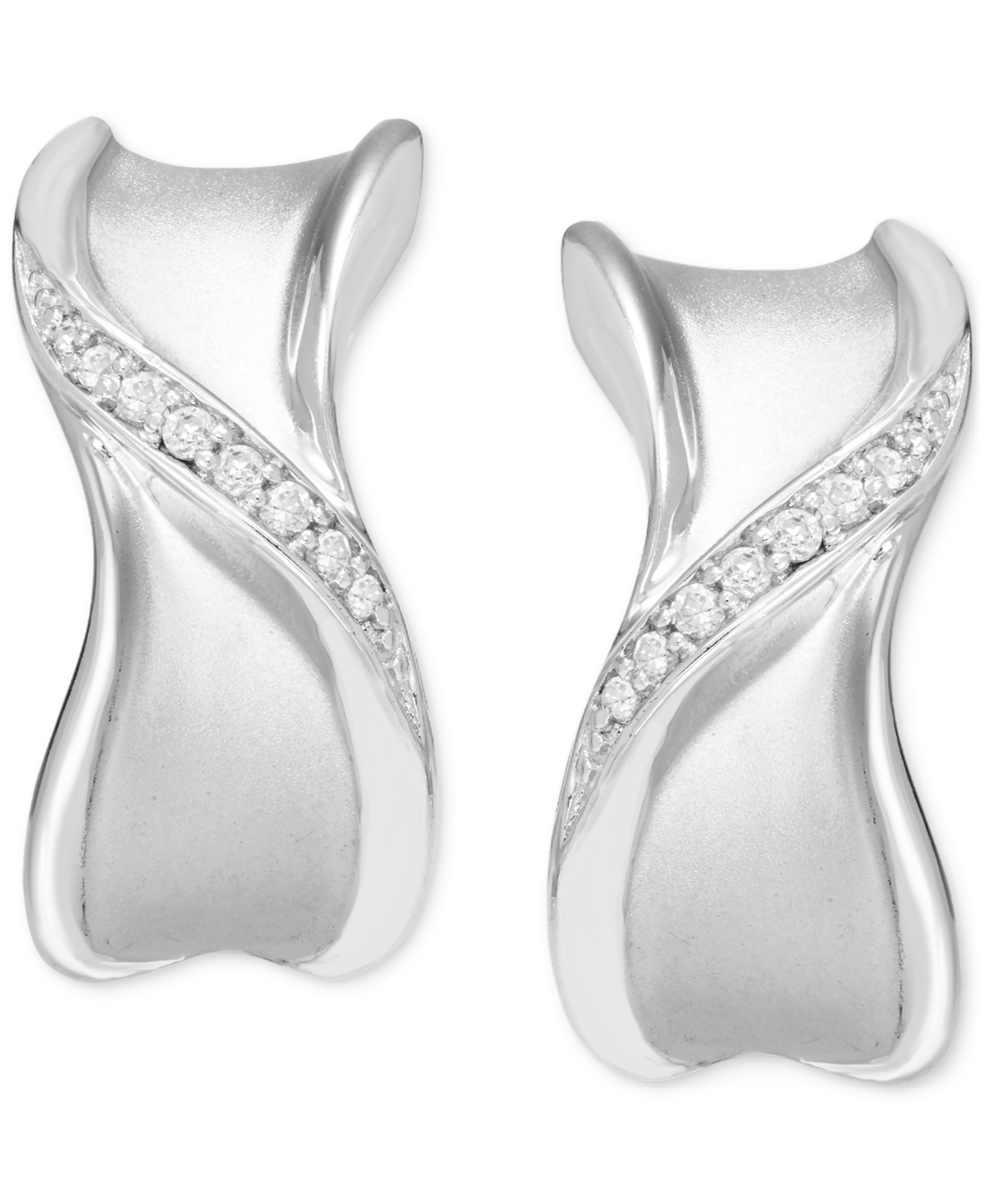 Macy's Diamond Swirl Polished Half Hoop Earrings (1/6 Ct. T.w.) In Sterling Silver In Sterling S