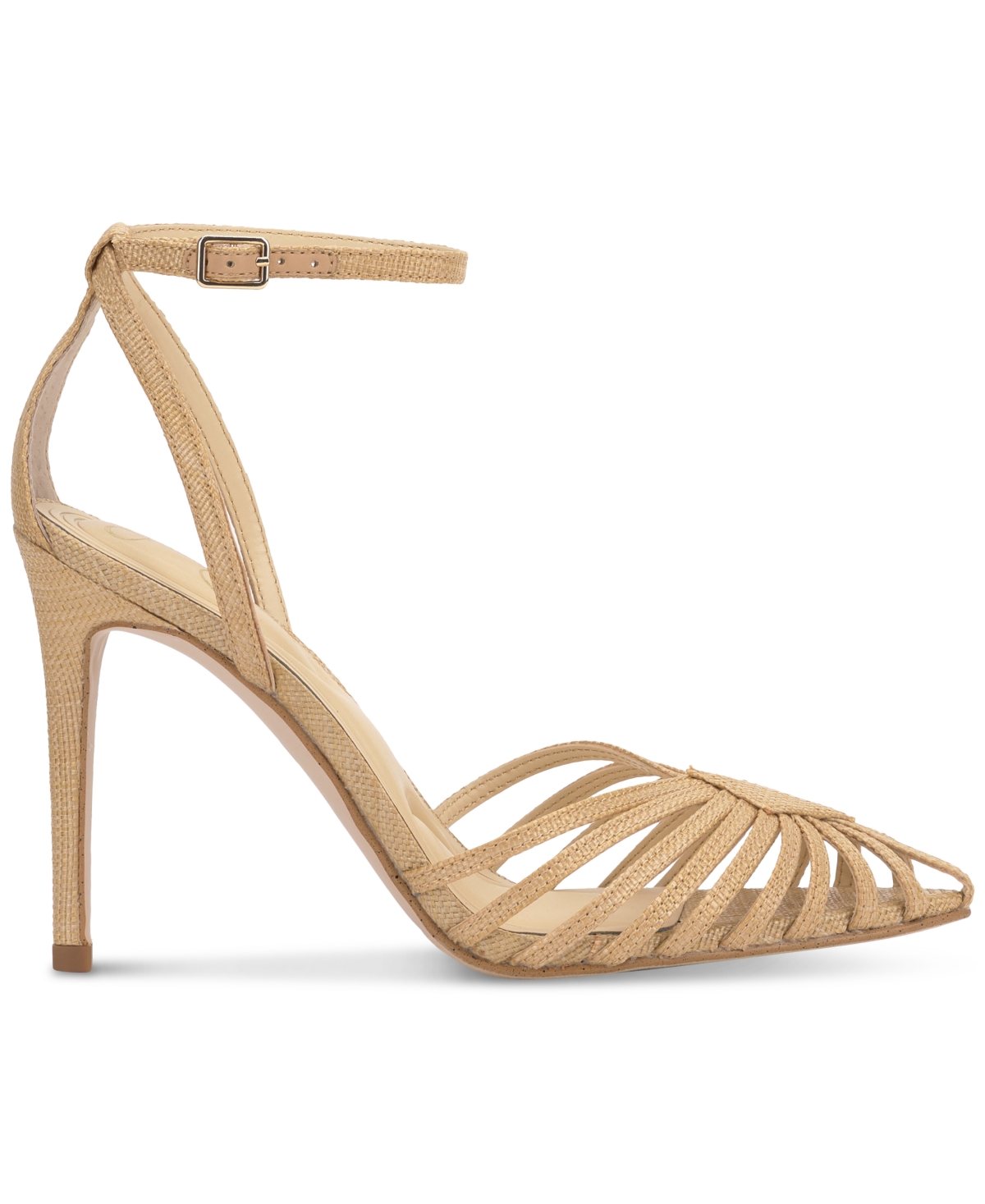 Jessica Simpson Paveri Ankle Strap Pointed Toe Pump In Natural Raffia Multi