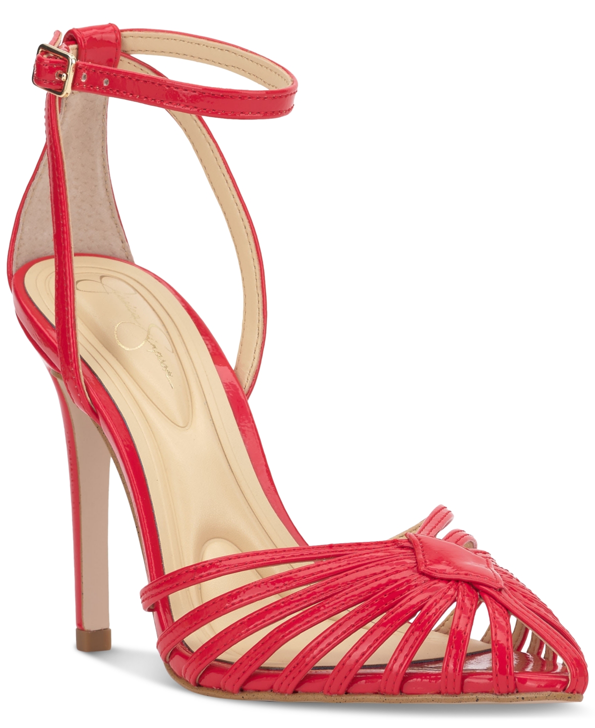 Jessica Simpson Paveri Ankle Strap Pointed Toe Pump In Poppy Red Patent